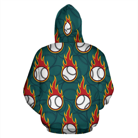 Baseball Fire Print Pattern Pullover Hoodie