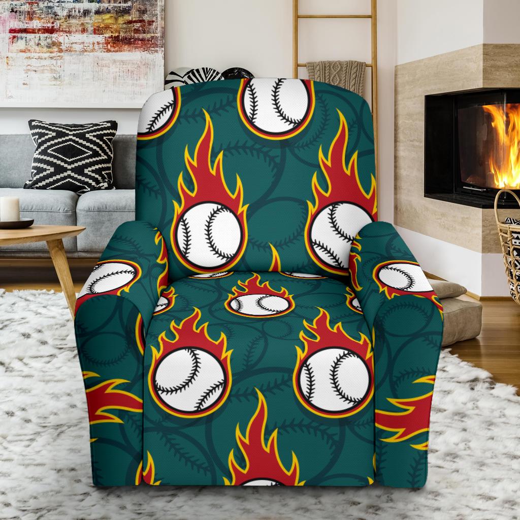 Baseball Fire Print Pattern Single Sofa Slipcover -JTAMIGO.COM