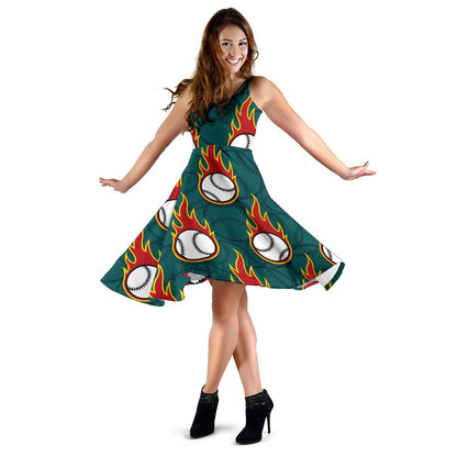 Baseball Fire Print Pattern Sleeveless Dress