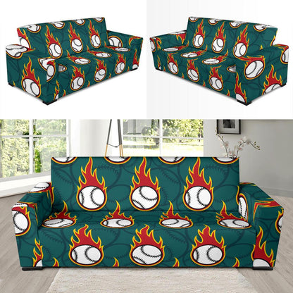 Baseball Fire Print Pattern Sofa Slipcover-JTAMIGO.COM