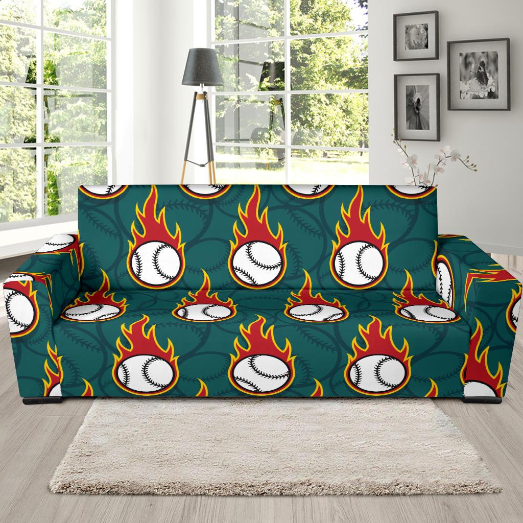 Baseball Fire Print Pattern Sofa Slipcover-JTAMIGO.COM