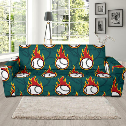 Baseball Fire Print Pattern Sofa Slipcover-JTAMIGO.COM