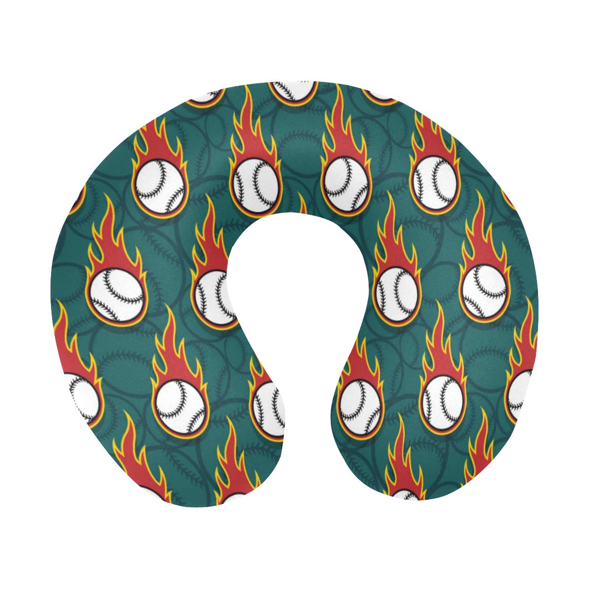 Baseball Fire Print Pattern U-Shaped Travel Neck Pillow-JTAMIGO.COM