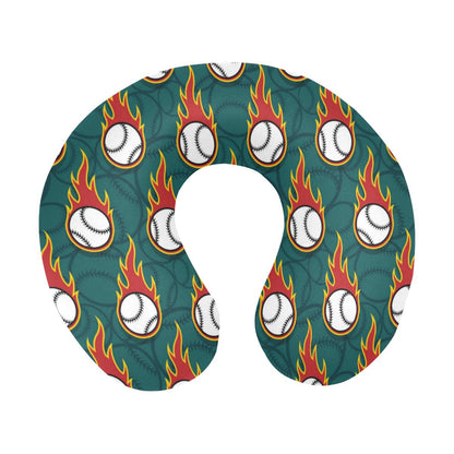 Baseball Fire Print Pattern U-Shaped Travel Neck Pillow-JTAMIGO.COM
