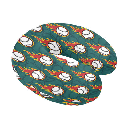 Baseball Fire Print Pattern U-Shaped Travel Neck Pillow-JTAMIGO.COM