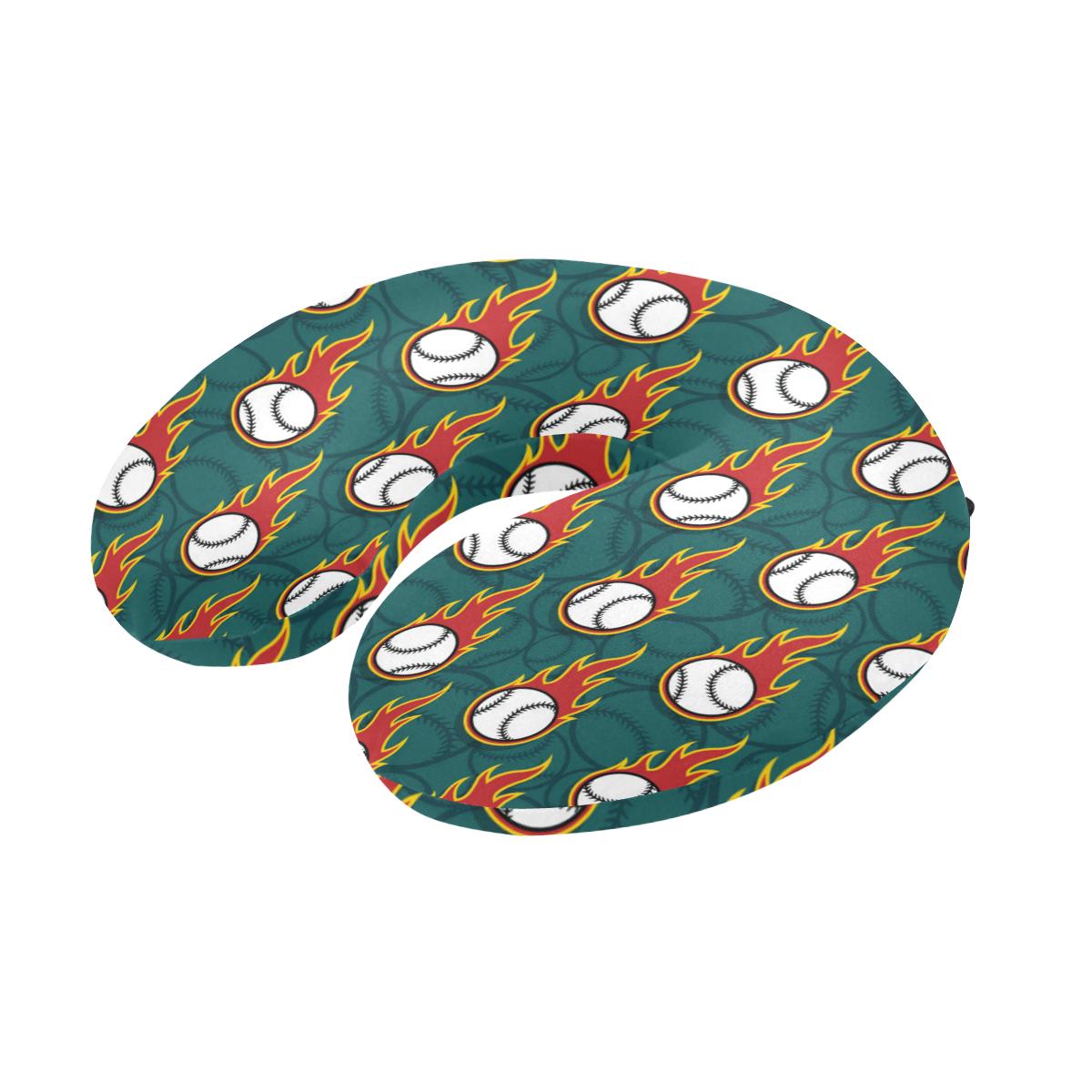 Baseball Fire Print Pattern U-Shaped Travel Neck Pillow-JTAMIGO.COM