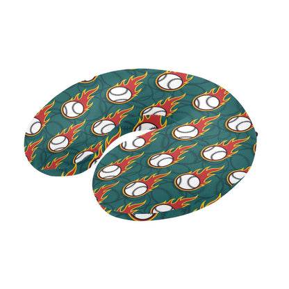 Baseball Fire Print Pattern U-Shaped Travel Neck Pillow-JTAMIGO.COM