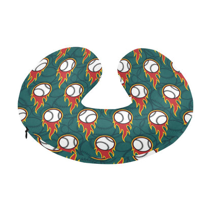 Baseball Fire Print Pattern U-Shaped Travel Neck Pillow-JTAMIGO.COM