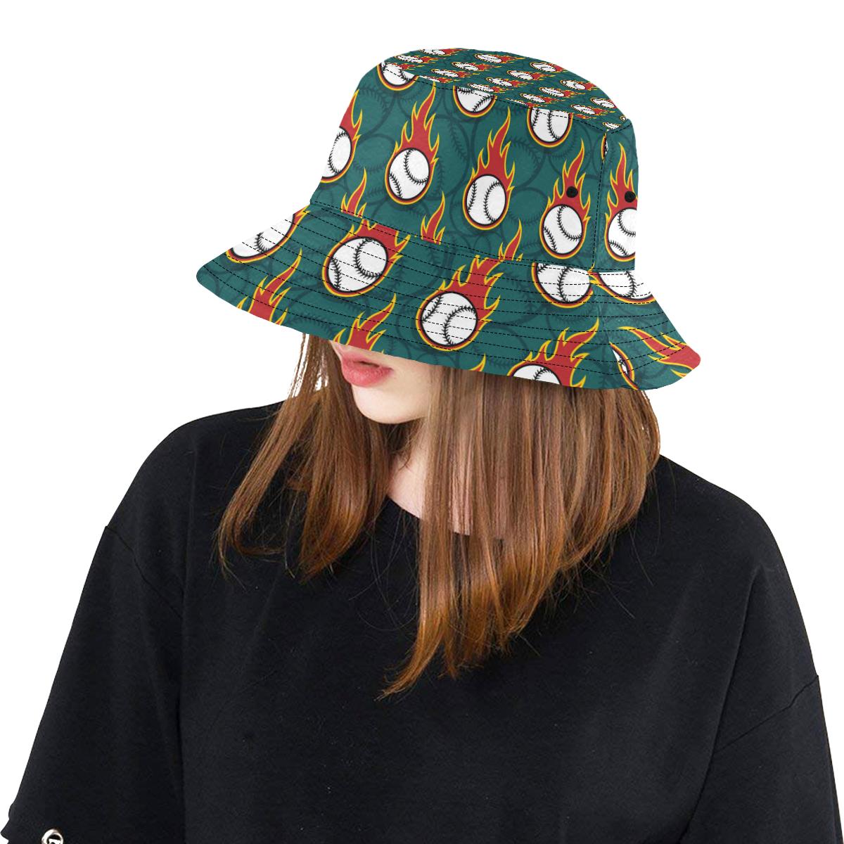 Baseball Fire Print Pattern Unisex Bucket Hat