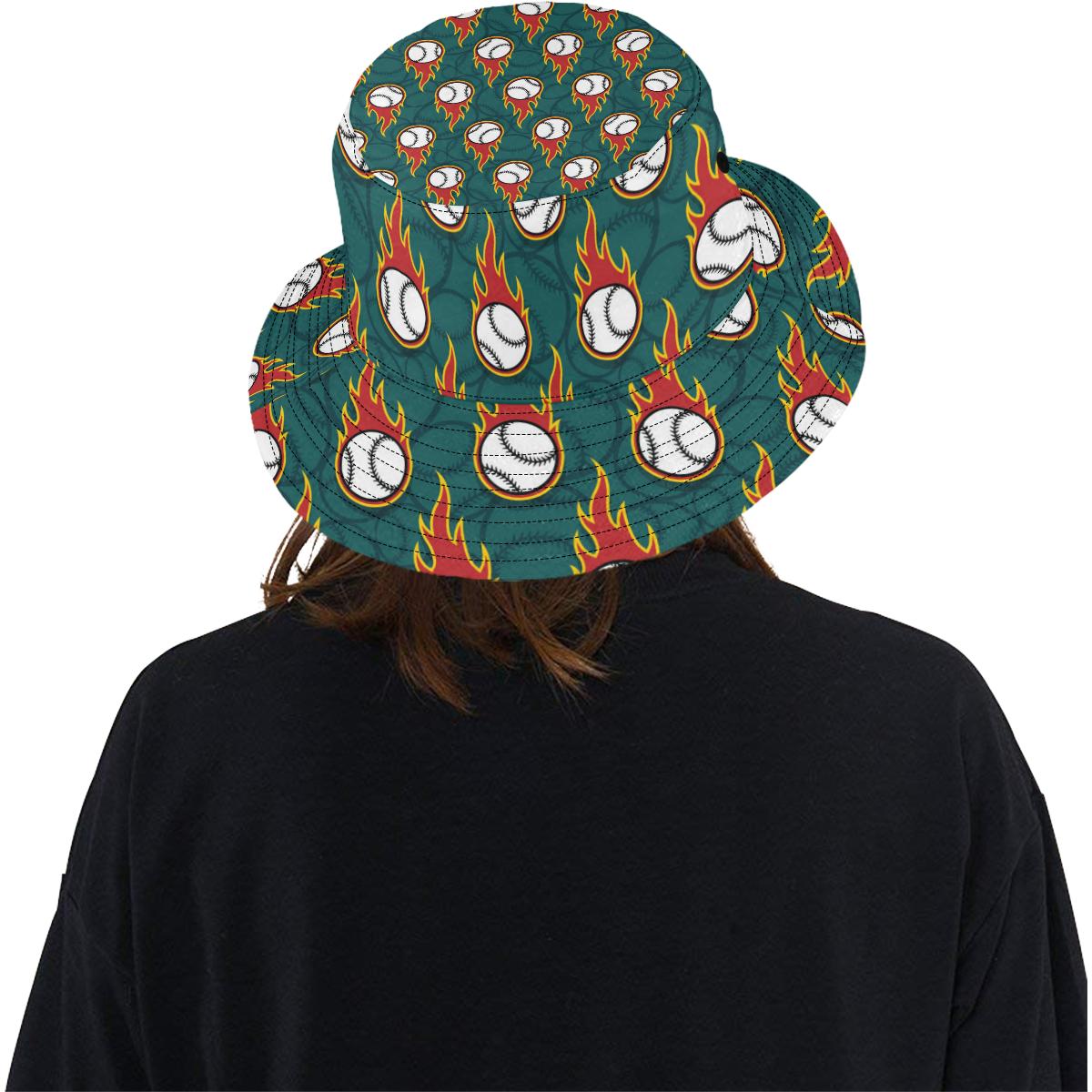 Baseball Fire Print Pattern Unisex Bucket Hat