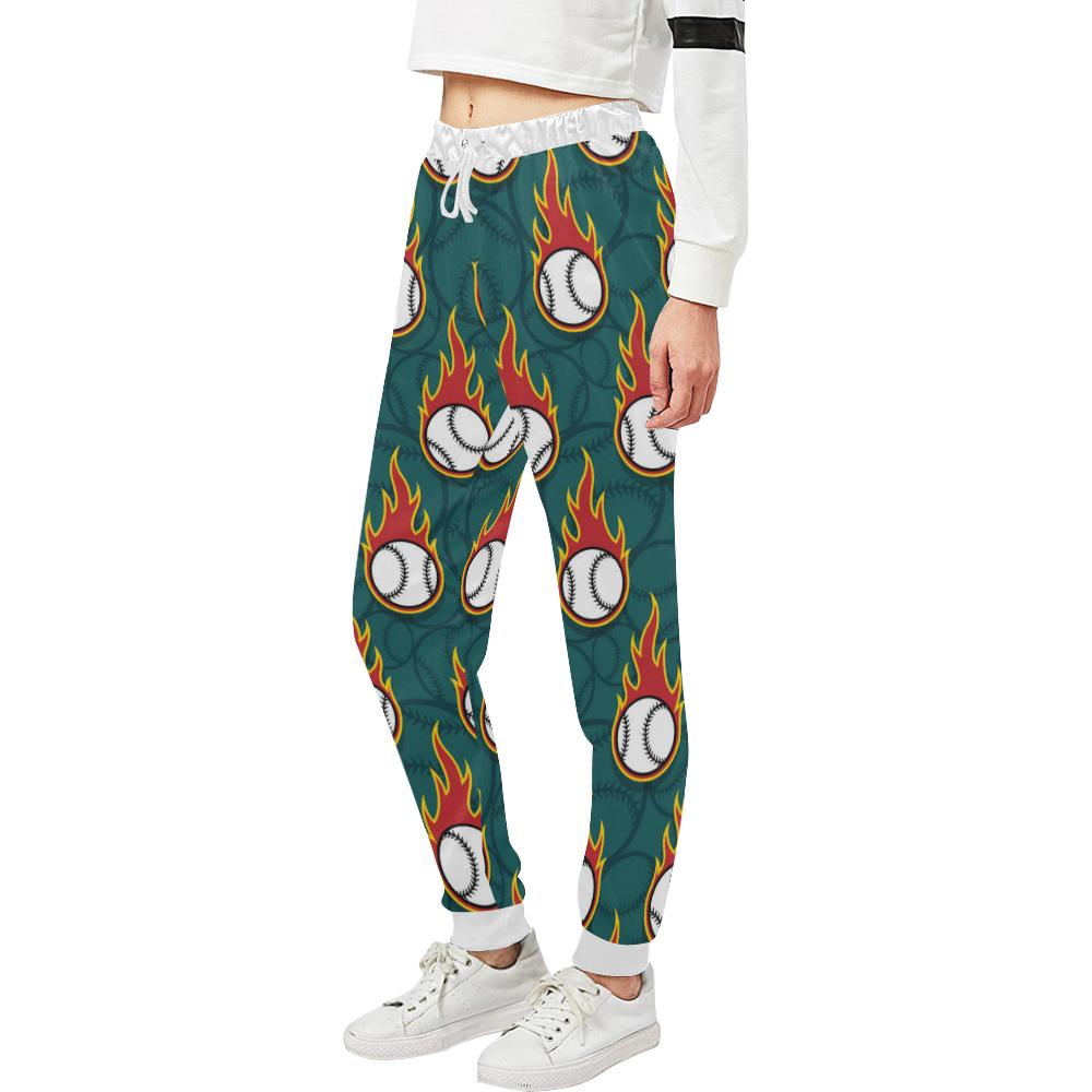Baseball Fire Print Pattern Unisex Casual Sweatpants (Model L11)-JTAMIGO.COM