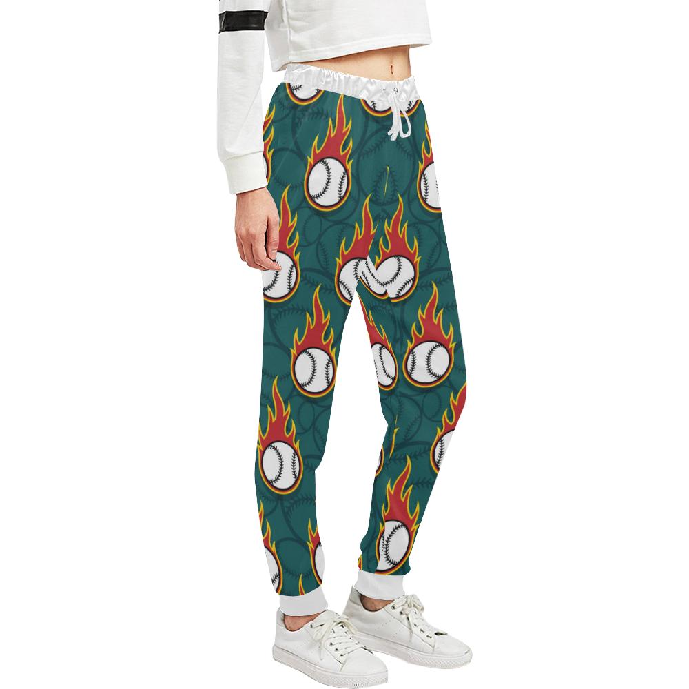 Baseball Fire Print Pattern Unisex Casual Sweatpants (Model L11)-JTAMIGO.COM
