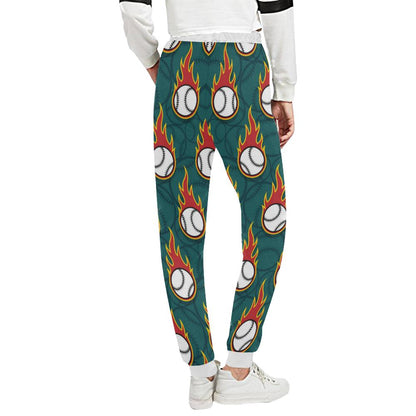Baseball Fire Print Pattern Unisex Casual Sweatpants (Model L11)-JTAMIGO.COM