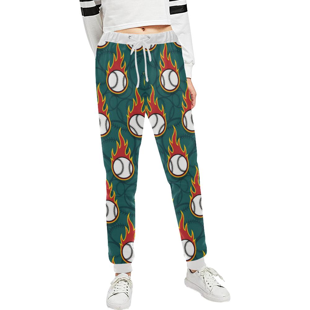 Baseball Fire Print Pattern Unisex Casual Sweatpants (Model L11)-JTAMIGO.COM