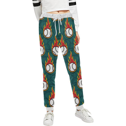 Baseball Fire Print Pattern Unisex Casual Sweatpants (Model L11)-JTAMIGO.COM