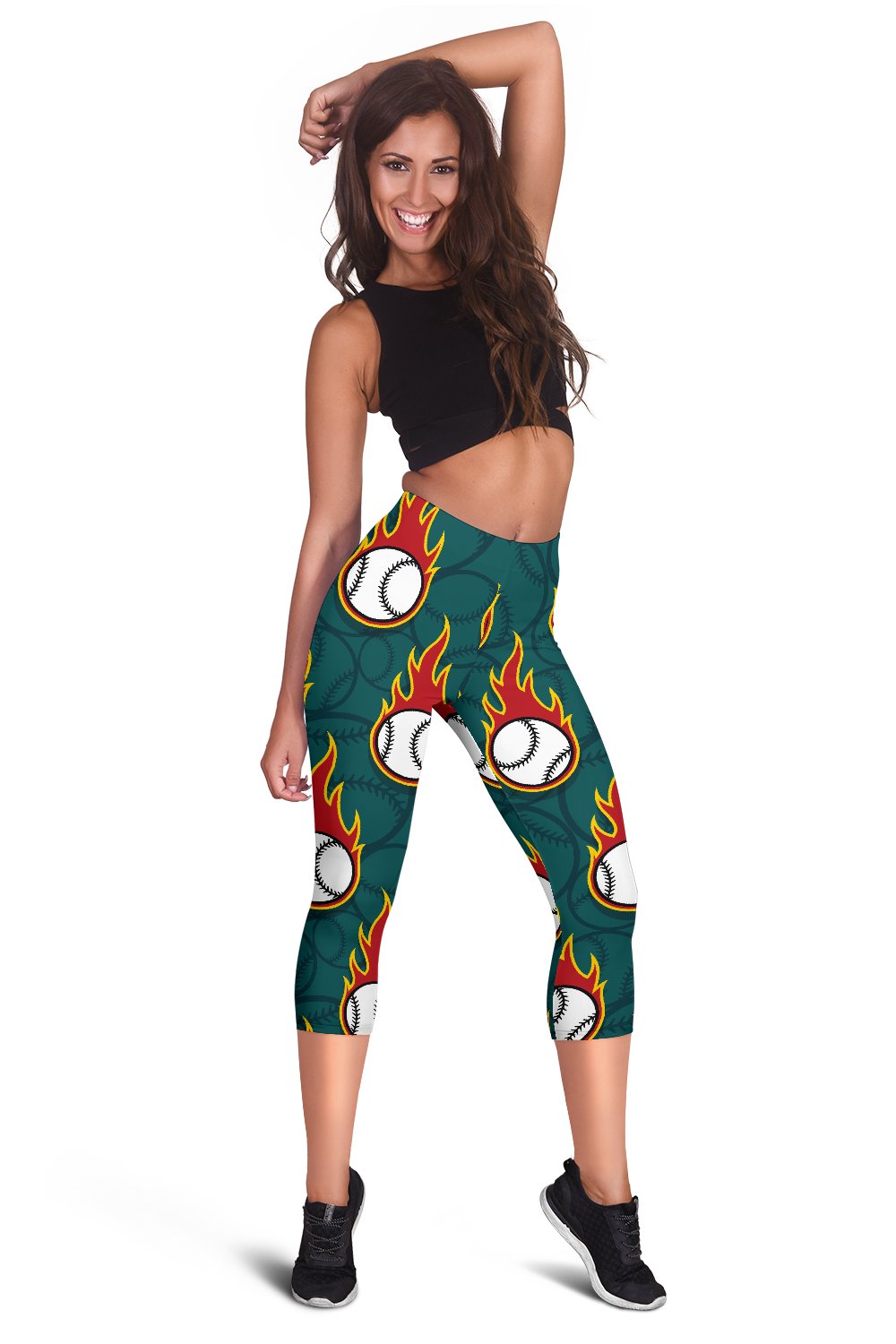 Baseball Fire Print Pattern Women Capris