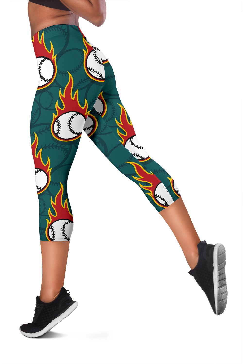 Baseball Fire Print Pattern Women Capris