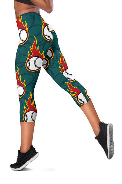 Baseball Fire Print Pattern Women Capris