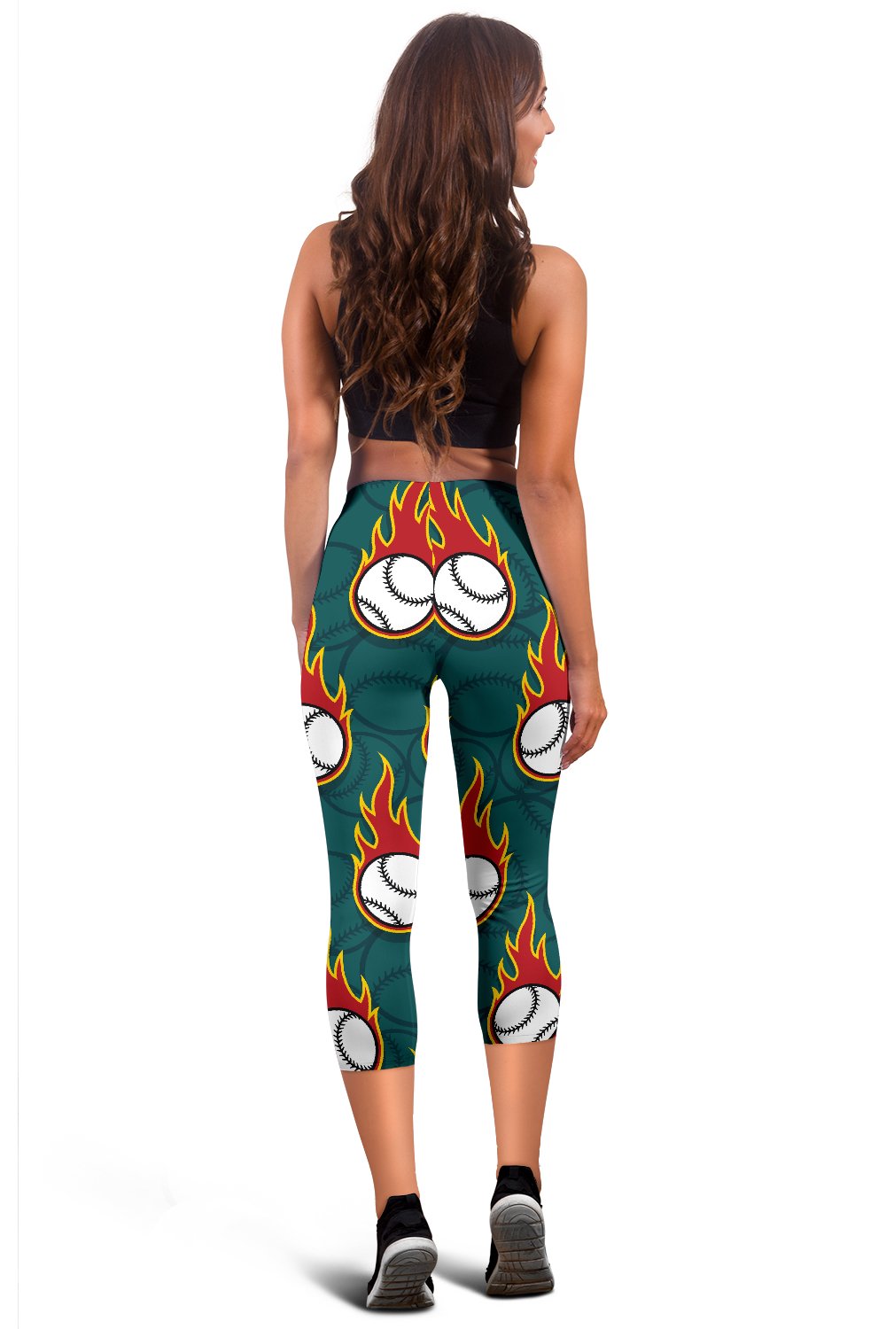 Baseball Fire Print Pattern Women Capris