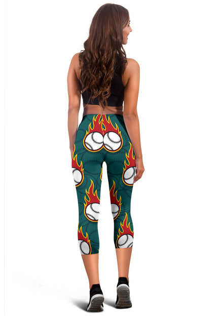 Baseball Fire Print Pattern Women Capris