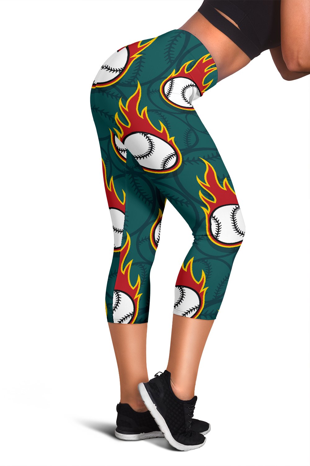 Baseball Fire Print Pattern Women Capris