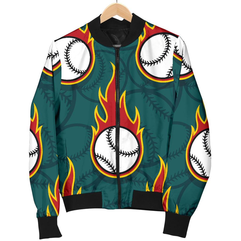 Baseball Fire Print Pattern Women Casual Bomber Jacket