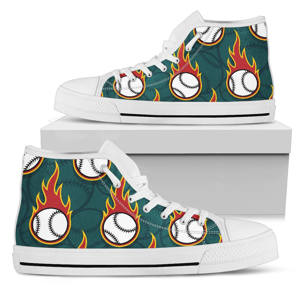 Baseball Fire Print Pattern Women High Top Shoes