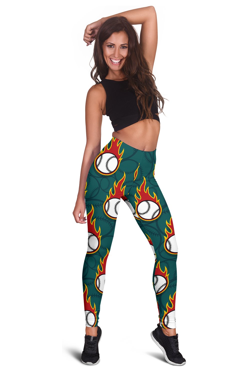 Baseball Fire Print Pattern Women Leggings