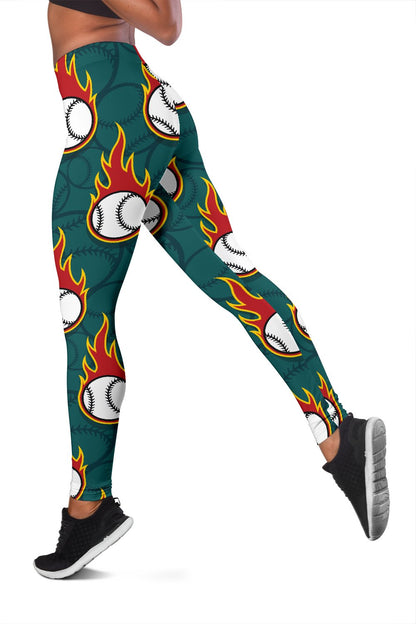 Baseball Fire Print Pattern Women Leggings