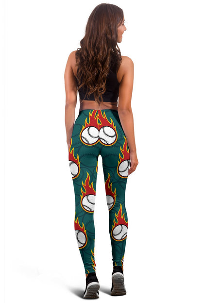 Baseball Fire Print Pattern Women Leggings