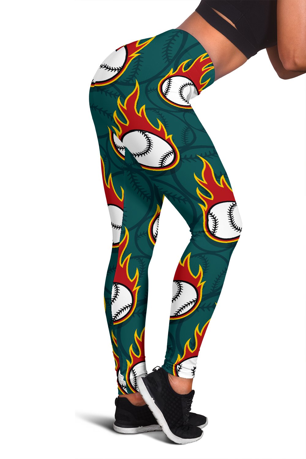 Baseball Fire Print Pattern Women Leggings