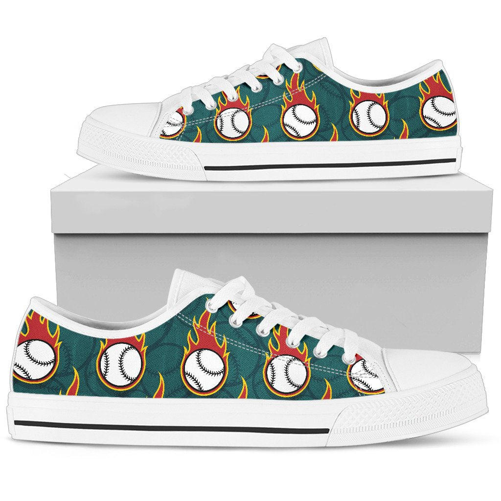Baseball Fire Print Pattern Women Low Top Shoes