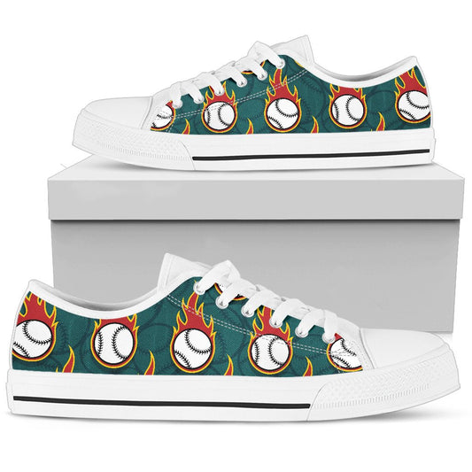 Baseball Fire Print Pattern Women Low Top Shoes