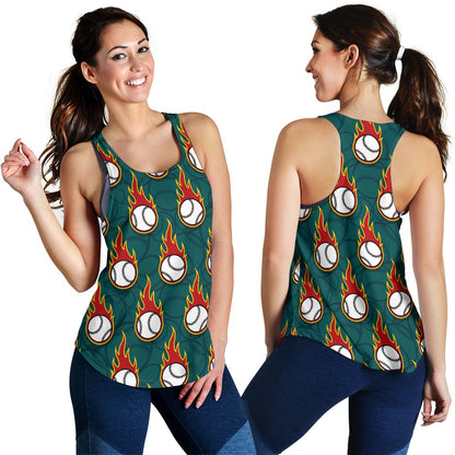 Baseball Fire Print Pattern Women Racerback Tank Top