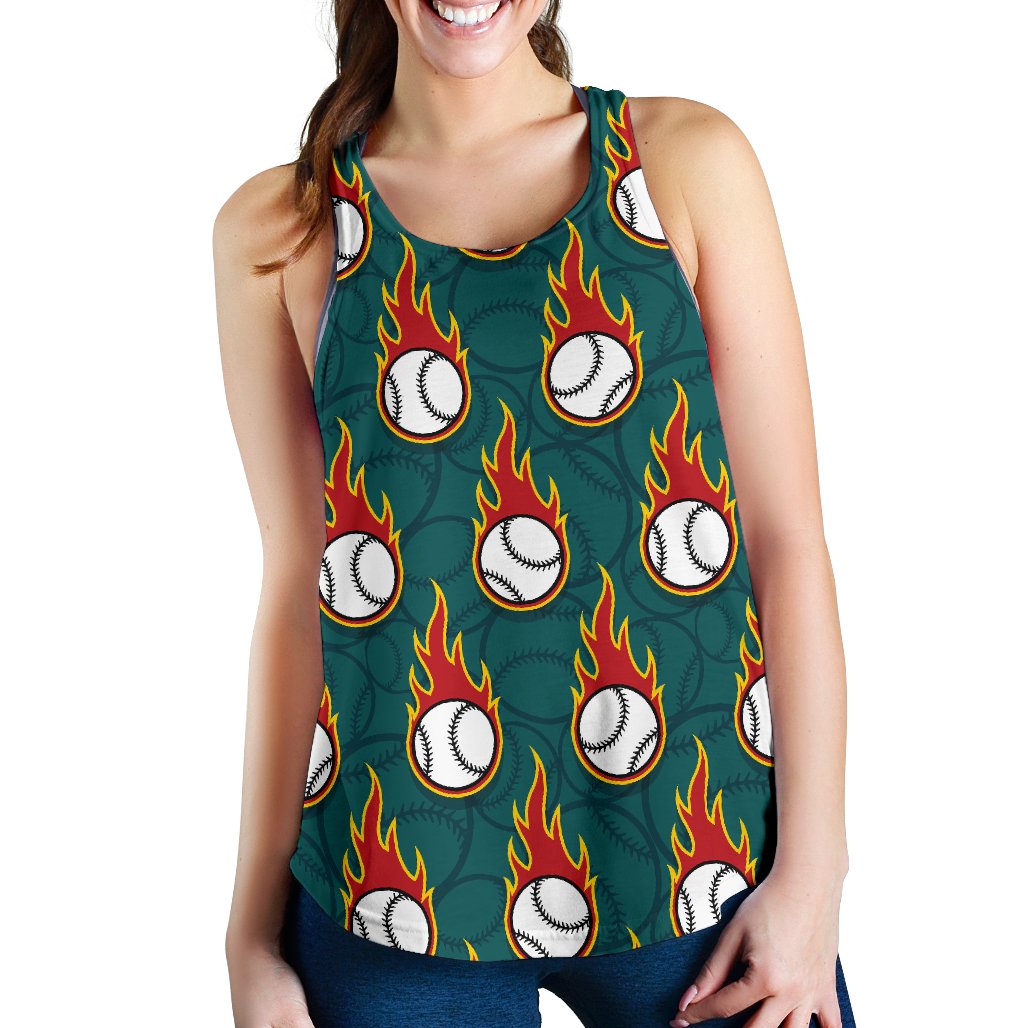 Baseball Fire Print Pattern Women Racerback Tank Top