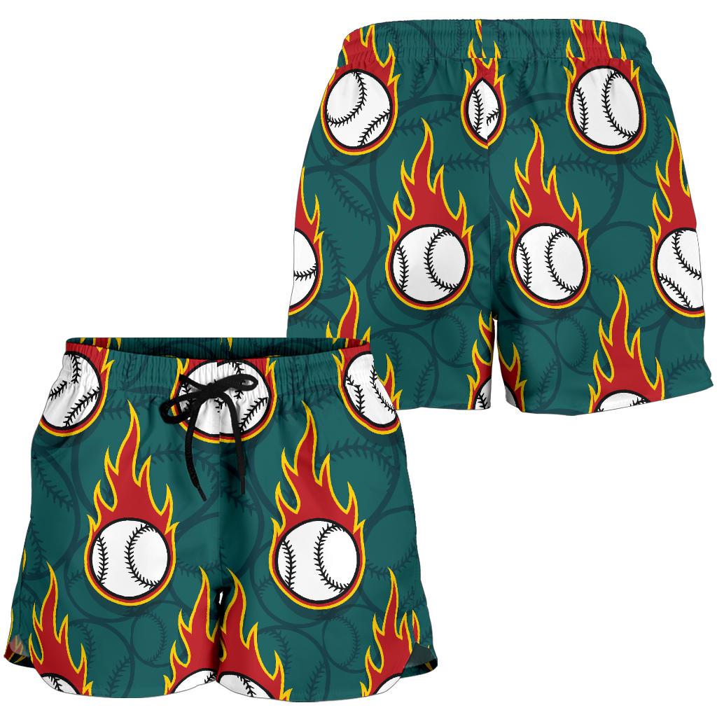 Baseball Fire Print Pattern Women Shorts-JTAMIGO.COM