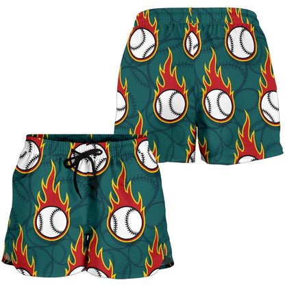 Baseball Fire Print Pattern Women Shorts-JTAMIGO.COM