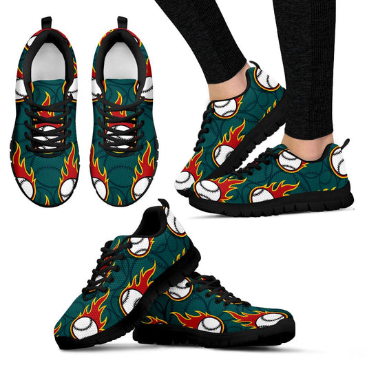 Baseball Fire Print Pattern Women Sneakers Shoes