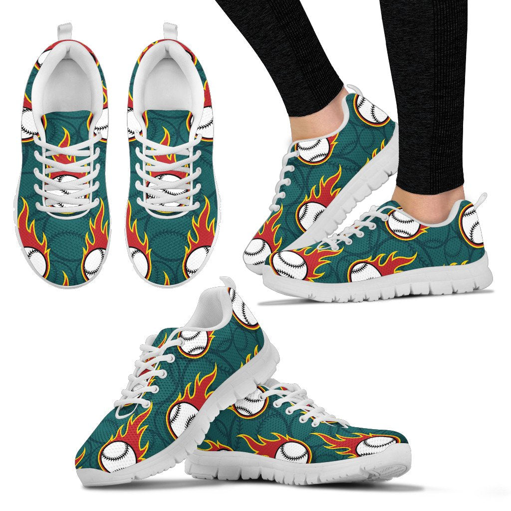 Baseball Fire Print Pattern Women Sneakers Shoes