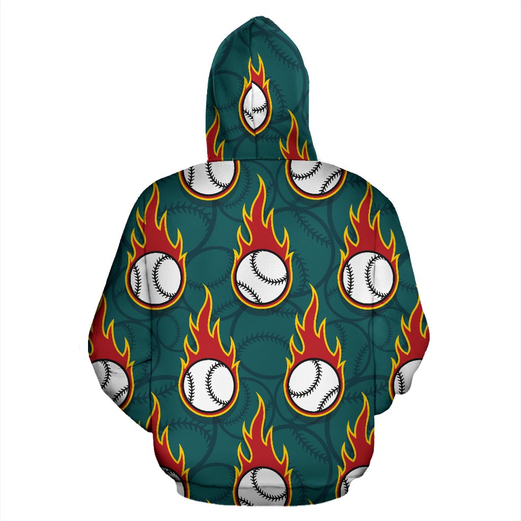 Baseball Fire Print Pattern Zip Up Hoodie