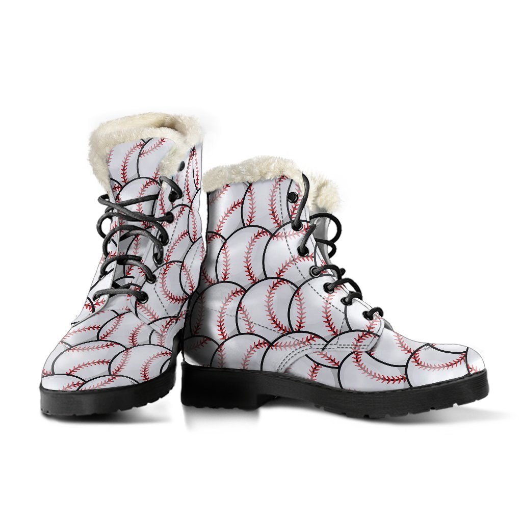 Baseball Pattern Faux Fur Leather Boots-JTAMIGO.COM