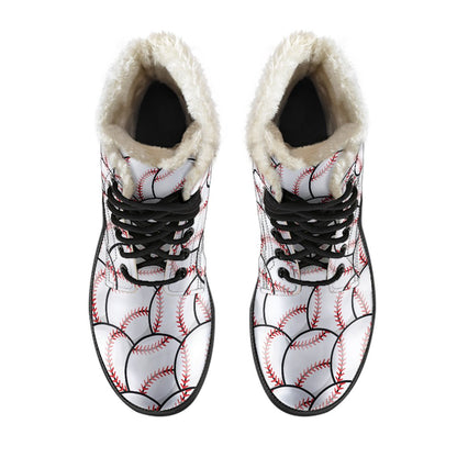 Baseball Pattern Faux Fur Leather Boots-JTAMIGO.COM