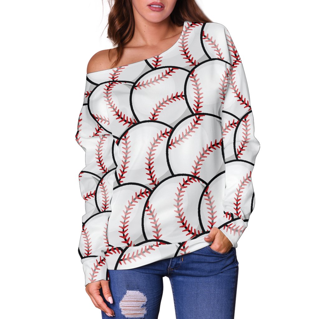 Baseball Pattern Off Shoulder Sweatshirt