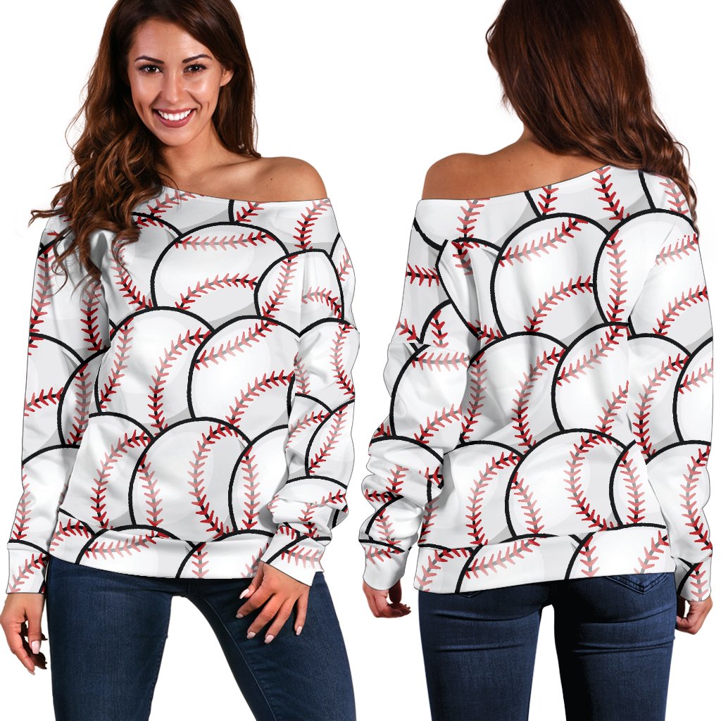 Baseball Pattern Off Shoulder Sweatshirt
