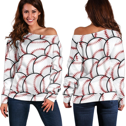 Baseball Pattern Off Shoulder Sweatshirt