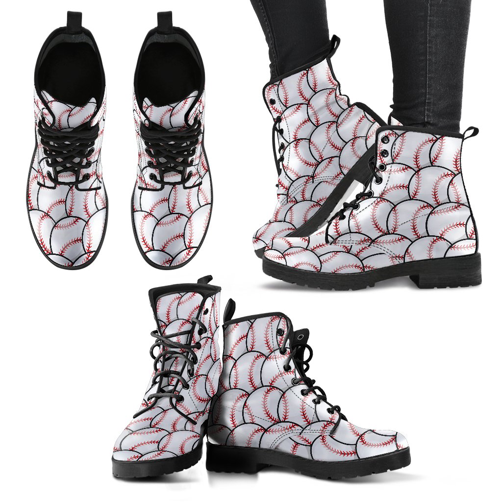 Baseball Pattern Women Leather Boots-JTAMIGO.COM