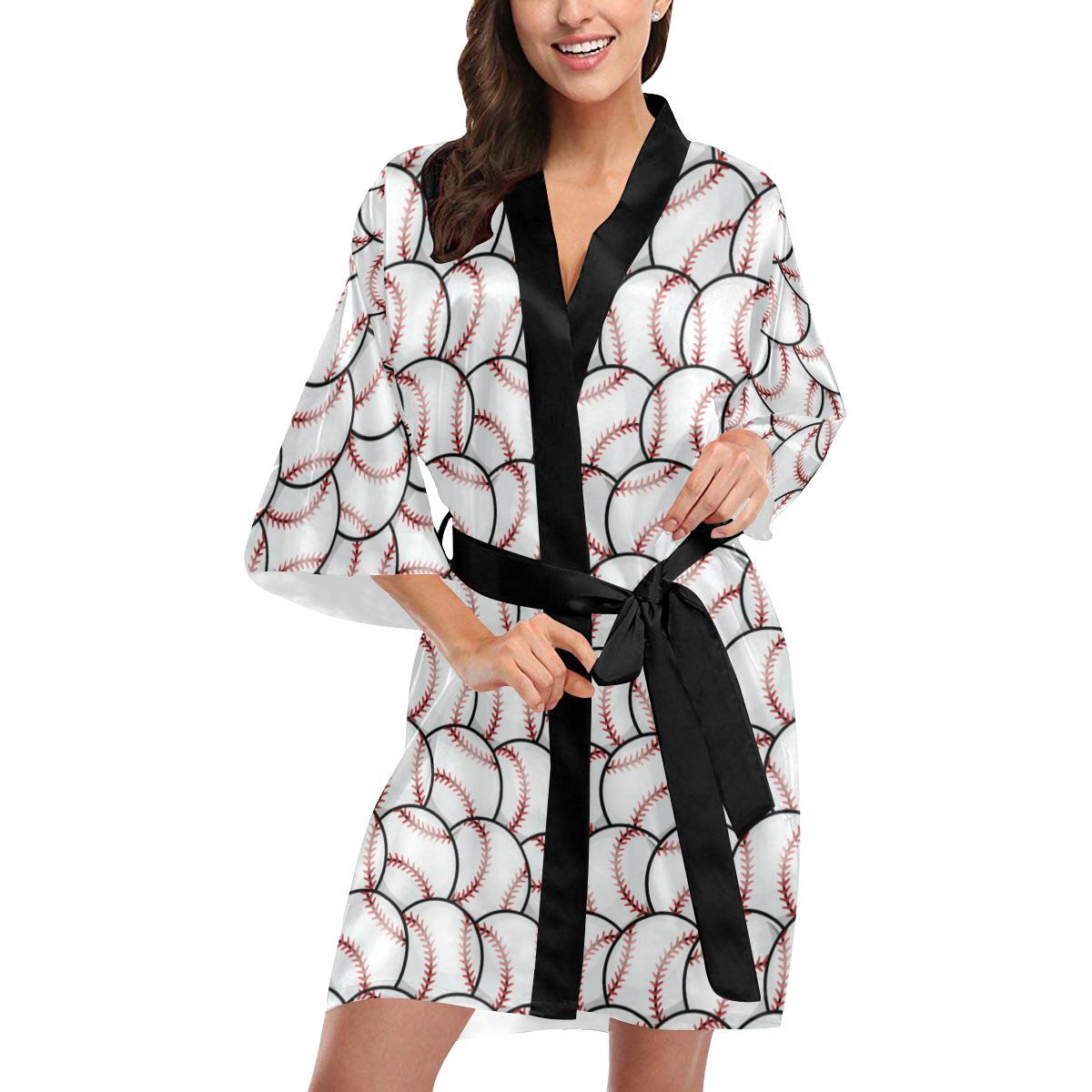 Baseball Pattern Women Short Kimono Robe