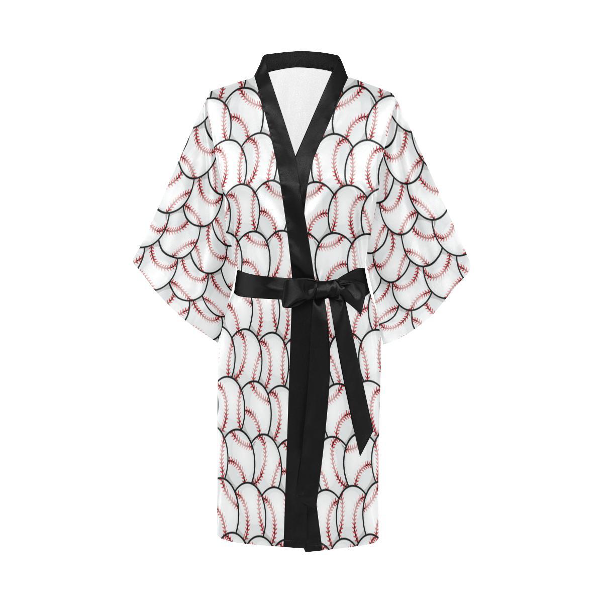 Baseball Pattern Women Short Kimono Robe
