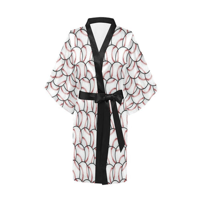 Baseball Pattern Women Short Kimono Robe