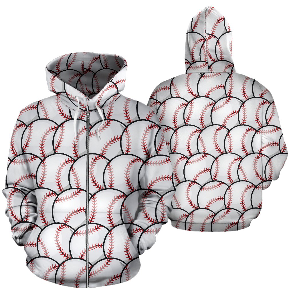 Baseball Pattern Zip Up Hoodie